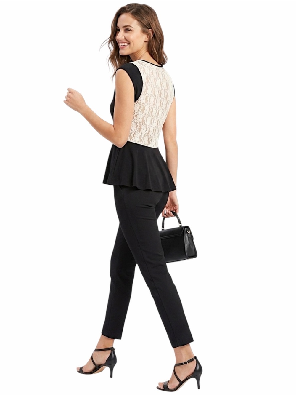 Finn & Clover black top off white lace back M NWT